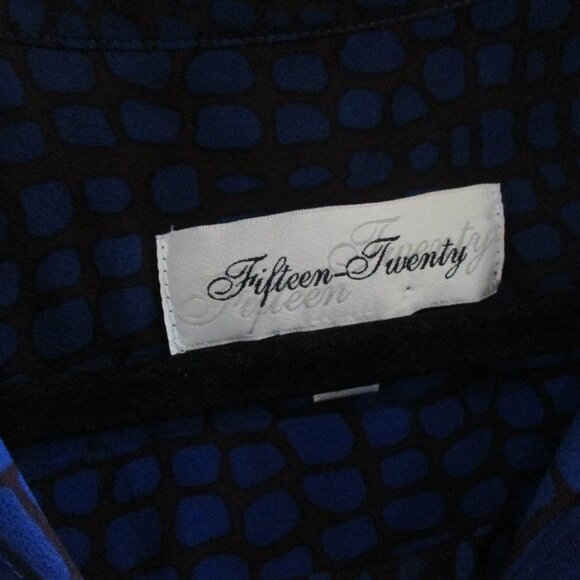 FIFTEEN TWENTY silk blouse blue brown animal print s - Picture 3 of 3